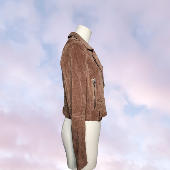 BlankNYC Coffee Bean Suede Leather Moto Biker Zip Up Collared Jacket Sz XS - Picture 3 of 8